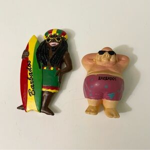 Vintage Barbados Souvenir Magnets Lot - Rasta Surfer & Sunbathing Pig